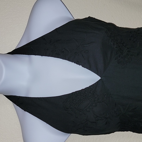 Bandolino Halter Black Flower Pattern Eyelet 100% cotton Dress size 12 - Picture 2 of 10